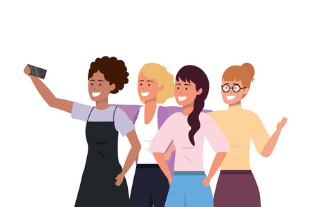 Millennial diverse group taking selfie smiling happy together wearing sweaters vector illustration graphic designのイラスト素材