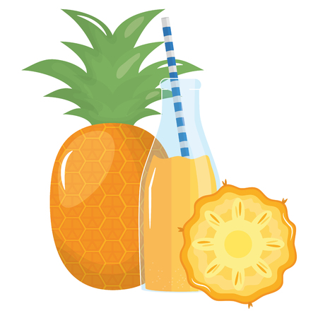 fresh pineapple juice fruit in botttle with straw vector illustration designのイラスト素材