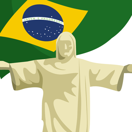 christ redeemer with brazilian flagのイラスト素材