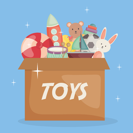 baby toys in cartoon box vector illustration designのイラスト素材