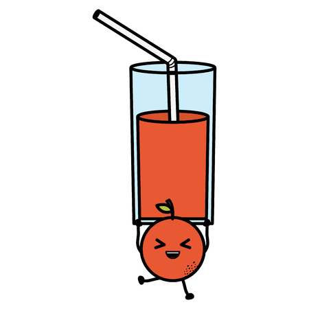 glass with juice orange fresh fruit kawaii character vector illustration designのイラスト素材