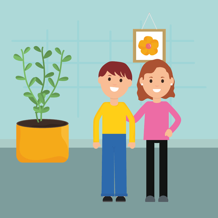 young couple avatars characters vector illustration designのイラスト素材