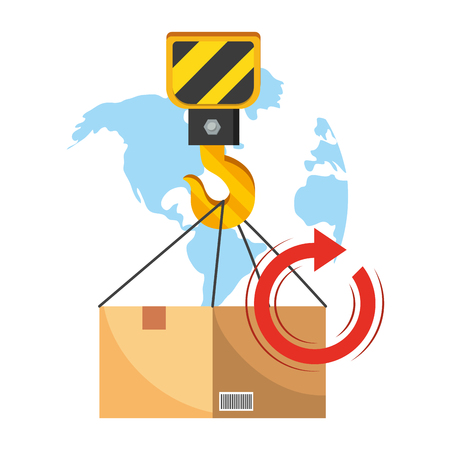box with crane hook, return arrow and map behind vector illustration graphic designのイラスト素材