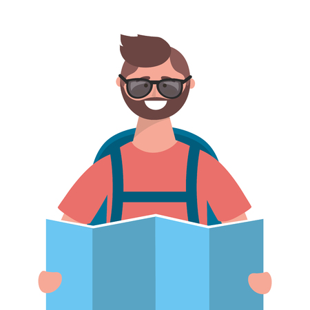Tourist man design, Avatar bag travel trip vacation and traveler theme Vector illustrationのイラスト素材