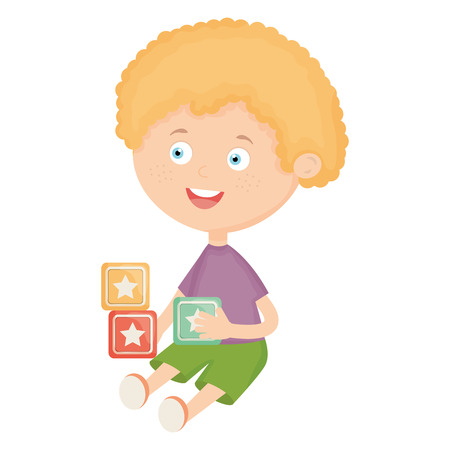cute little boy with blocks vector illustration designのイラスト素材