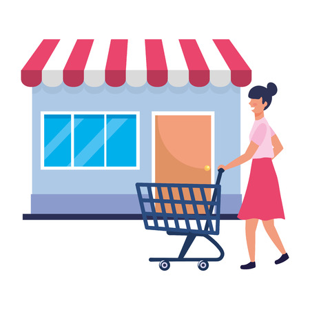 Woman shoppong online design, Store ecommerce media market and internet theme Vector illustrationのイラスト素材