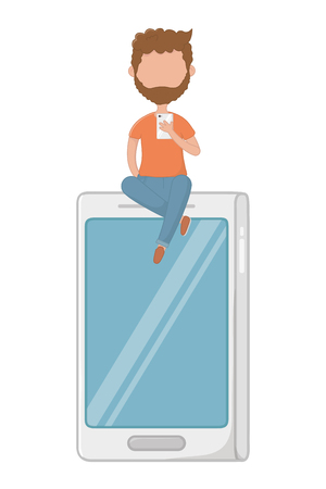 Man with smartphone design, Digital technology communication social media internet web and screen theme Vector illustrationのイラスト素材