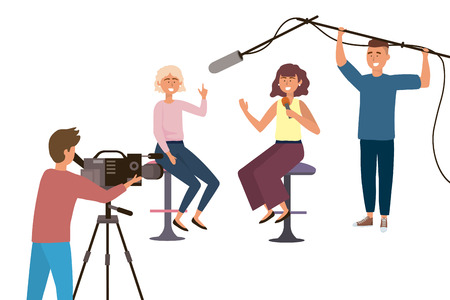 Broadcasting reportage design, News media communication journalism information and digital theme Vector illustrationのイラスト素材