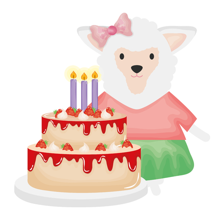 cute sheep with sweet cake in birthday party vector illustration designのイラスト素材
