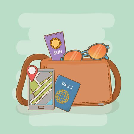 suitcase bag with travel vacations items vector illustration designのイラスト素材