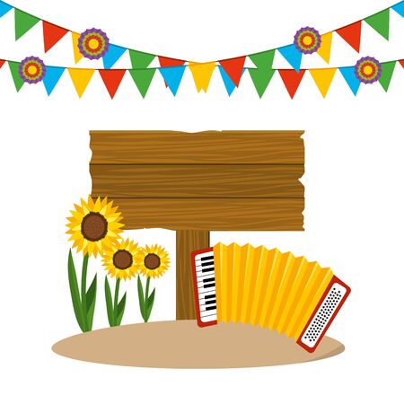 wooden sign frame with farm country style elements cartoon vector illustration graphic designのイラスト素材