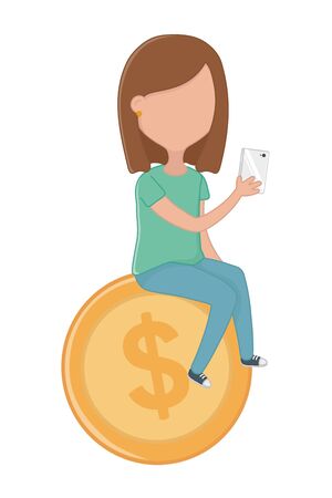 Woman and coin design, shopping online store ecommerce media market and internet theme Vector illustrationのイラスト素材
