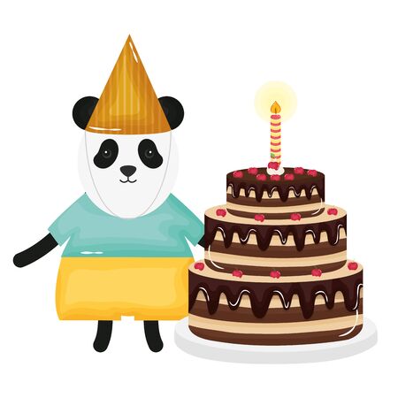 cute bear panda sweet cake in birthday party vector illustration designのイラスト素材