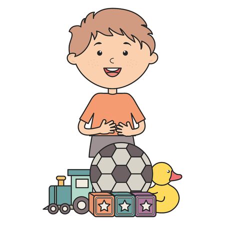 cute little boy with soccer ball and toys vector illustration designのイラスト素材