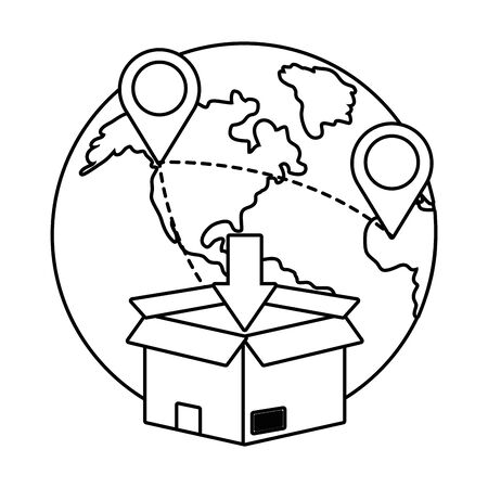 box with globe and location pointer with download arrow vector illustration graphic designのイラスト素材