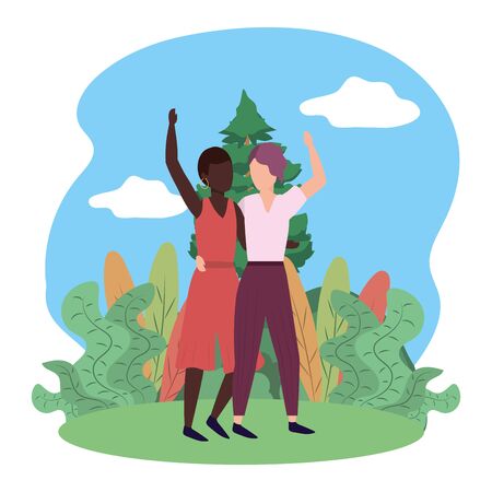 human women body raised hands hugging cartoon vector illustration graphic designのイラスト素材