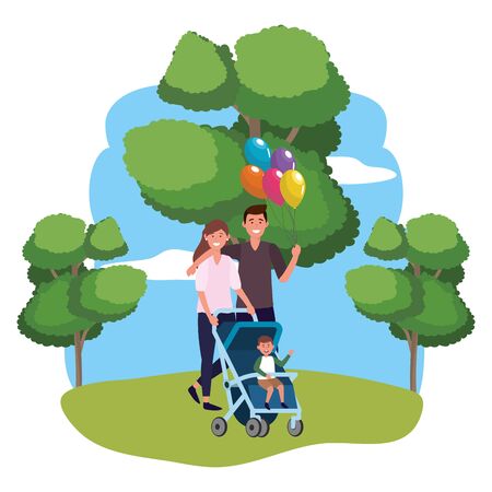 couple with baby carriageのイラスト素材