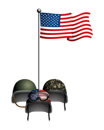 united state flag with military helmetのイラスト素材