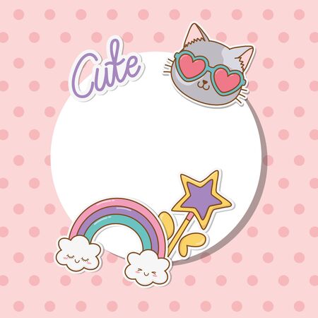 circular frame with stickers kawaii vector illustration designのイラスト素材