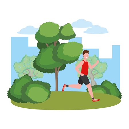 fitness sport train man running outdoor scene cartoon vector illustration graphic designのイラスト素材