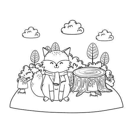 cute fox in the field woodland character vector illustration designのイラスト素材