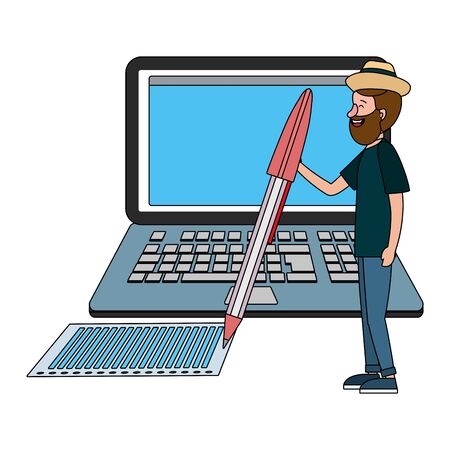 online education man laptop cartoon vector illustration graphic designのイラスト素材