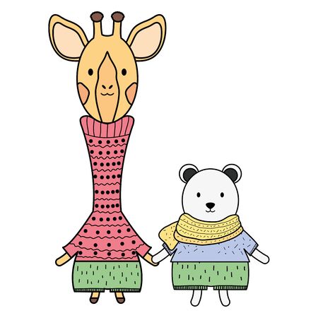 cute giraffe with polar bear vector illustration designのイラスト素材