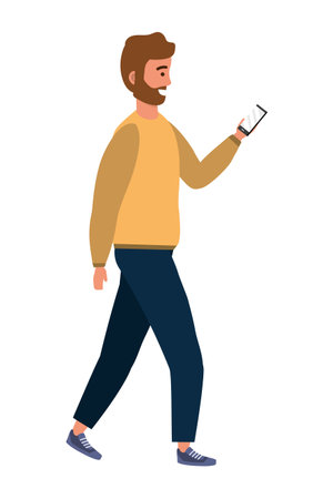 Millennial person using smartphoneのイラスト素材