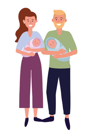 couple carrying babys avatar cartoon character vector illustration graphic designのイラスト素材