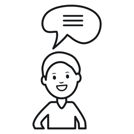 monochrome man with speech bubble avatar character vector illustration designのイラスト素材
