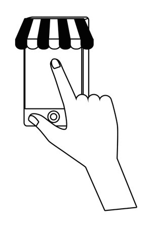 Smartphone and hand design, Store shopping online ecommerce media market and internet theme Vector illustrationのイラスト素材