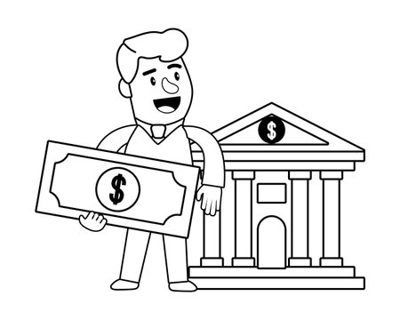 Consumer banking operations happy client black and whiteのイラスト素材