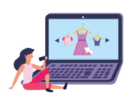 Woman shoppong online design, Store ecommerce media market and internet theme Vector illustrationのイラスト素材