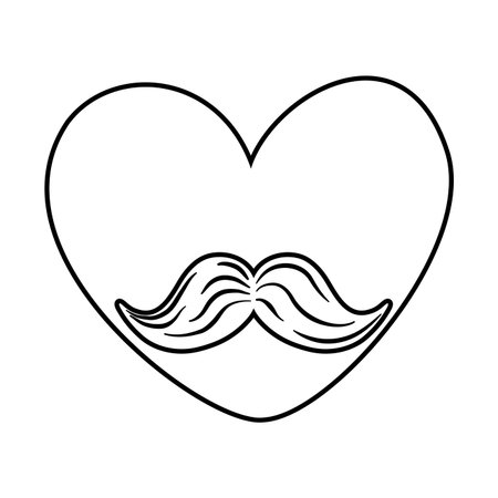 heart with moustache black and whiteのイラスト素材