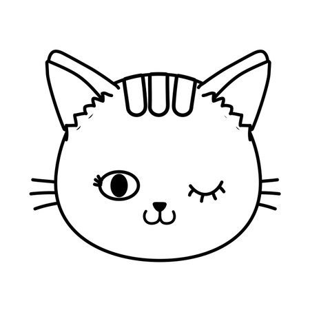 cat face wink eye black and whiteのイラスト素材