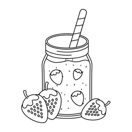 delicious tasty refresh red fruits juice mason jar cartoon vector illustration graphic designのイラスト素材