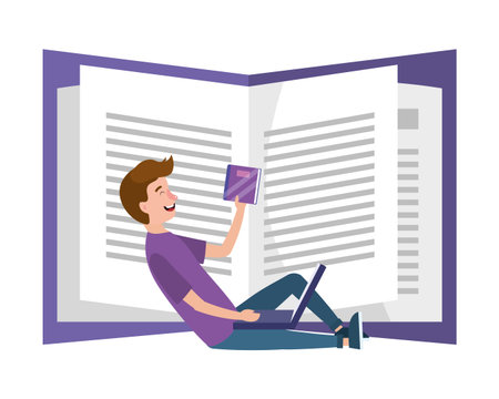 young man studying cartoon vector illustration graphic designのイラスト素材