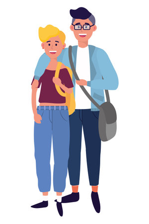 young people friends couple enjoying cartoon vector illustration graphic designのイラスト素材