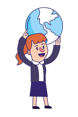 Businesswoman banking financial planning holding planet globe celebrating vector illustration graphic designのイラスト素材