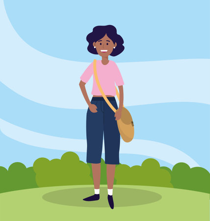university woman with casual clothes and bag vector illustrationのイラスト素材