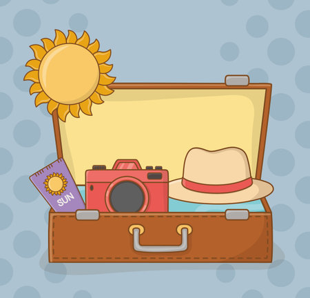 suitcase bag with travel vacations itemsのイラスト素材