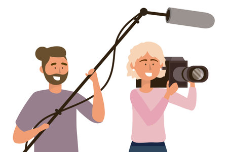 Broadcasting reportage design, News media communication journalism information and digital theme Vector illustrationのイラスト素材