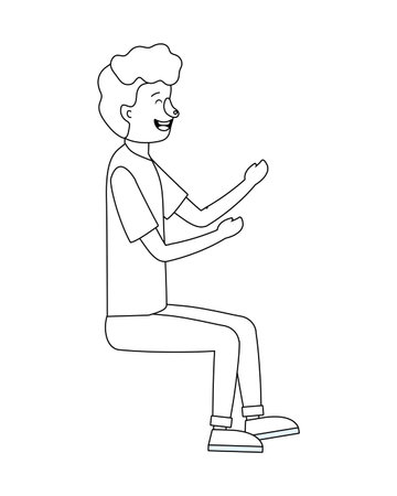 young sitting man cartoon vector illustration graphic designのイラスト素材