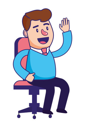 Businessman banking financial planning sitting in chair waving hello vector illustration graphic designのイラスト素材