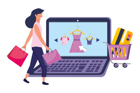 Woman shopping onlineのイラスト素材