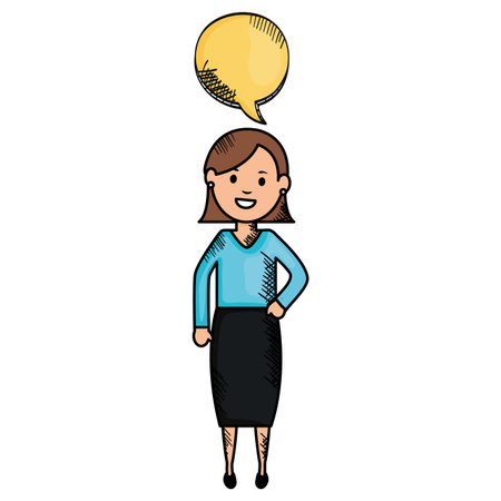 young woman with speech bubble avatar character vector illustration designのイラスト素材