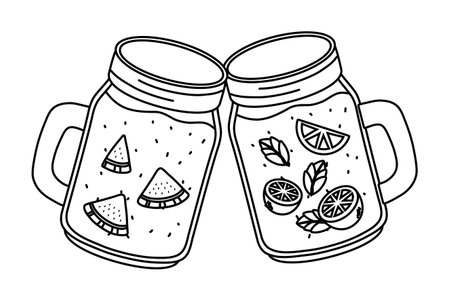 delicious tasty fresh fruits masons jars juices cartoon vector illustration graphic designのイラスト素材