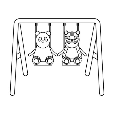 cute tiger and panda in swing childish charactersのイラスト素材