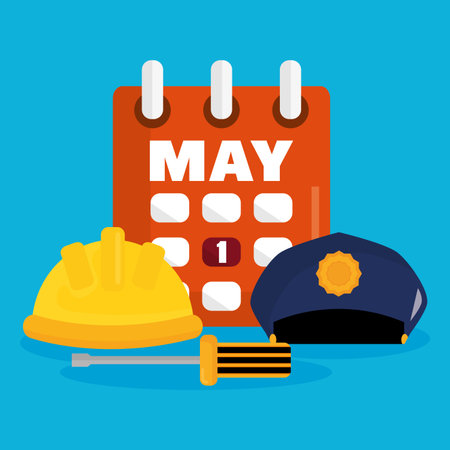 builder helmet and police hat with calendarのイラスト素材