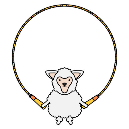 cute sheep jumping rope childish characterのイラスト素材